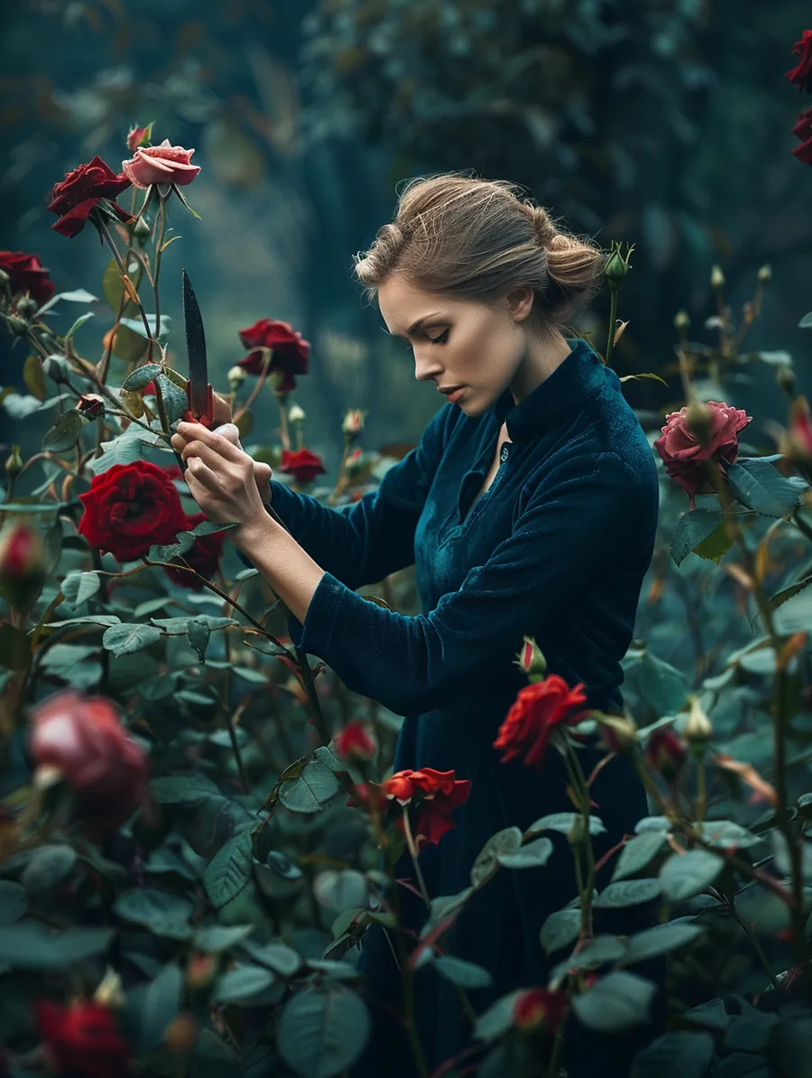 Gardener pruning roses back to healthy stems, careful cuts that let credit grow back through lift lending
