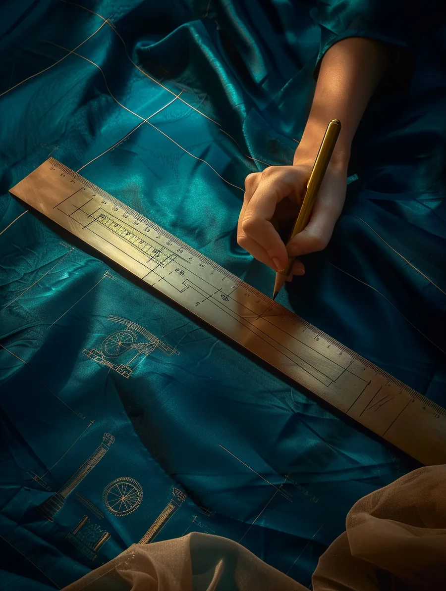 Architect drawing precise lines with a brass ruler, the same precision the lift lending calculator applies to loans