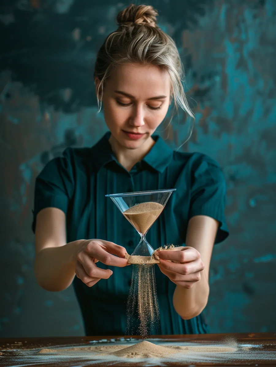 Streams of sand converging into a single hourglass funnel, time and payments unified by lift lendings