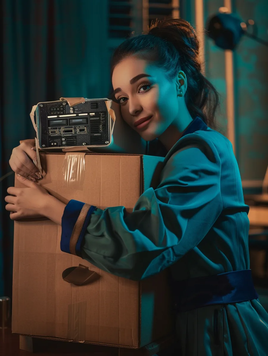 Young woman hugging a box of new salon equipment funded through lift lending